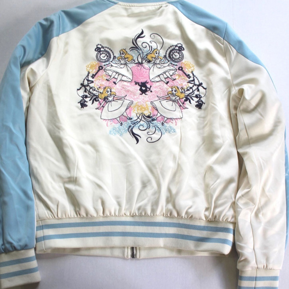 Alice in Wonderland Embroidered Bomber Jacket Sz L